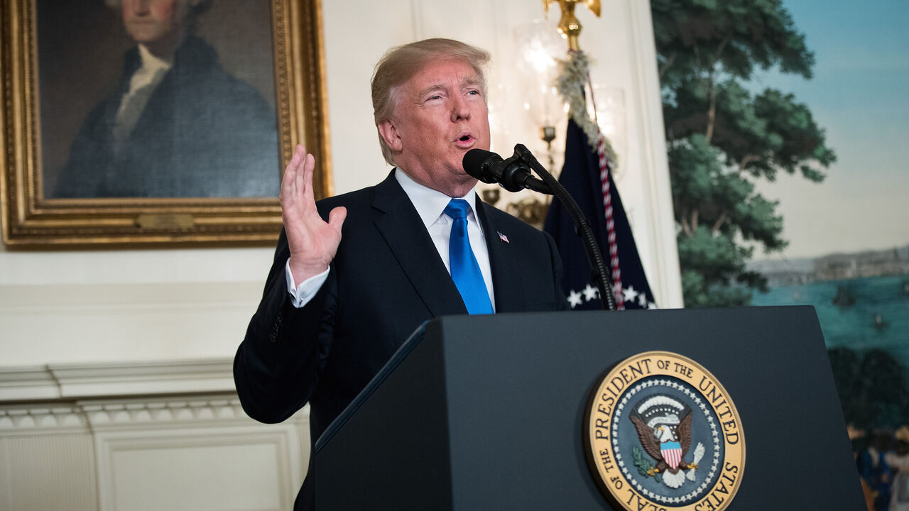 97981530 WASHINGTON, DC - OCTOBER 13: U.S. President Donald Trump makes a statement on the administration's strategy for dealing with Iran, in the Diplomatic Reception Room in the White House, October 13, 2017 in Washington, DC. President Trump stated that the Iran nuclear deal is not in the best interests for the security of the United States, but stopped short of withdrawing from the 2015 agreement. (Photo by Drew Angerer/Getty Images)