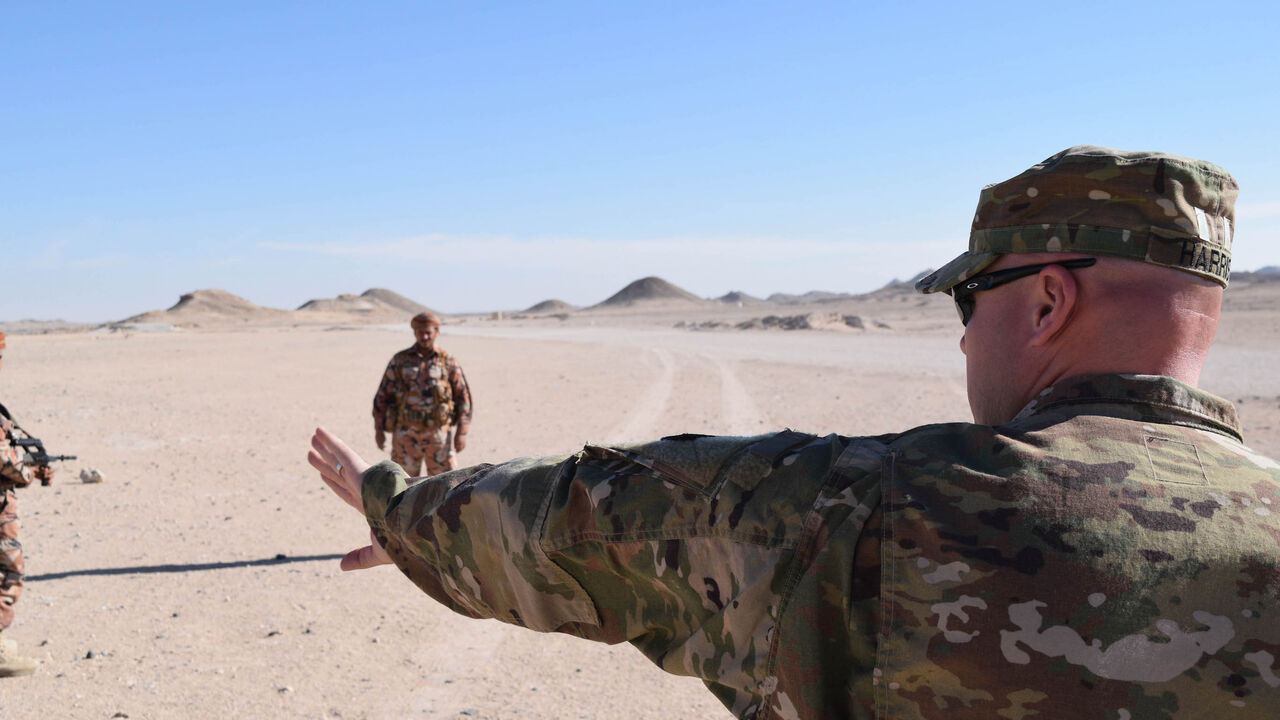 170509-Z-SA380-059 Master Sgt. Richard Harris, 149th Military Engagement Team, Kentucky National Guard, places Royal Army of Oman soldiers in different formations to demon-strate tactical movement for a variety of scenarios during a Mountain Warfare Information Exchange, May 9, 2017, near Salalah, Oman. (U.S. Army Photo by Staff Sgt. Joshua Atanovich, 149th Military Engagement Team)