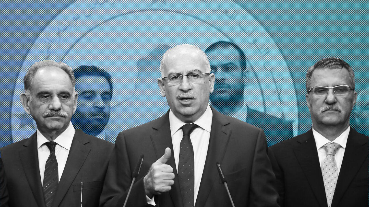 Iraqi Deputy Prime Minister Saleh al-Mutlaq (L), Sunni Muslim MP Dhafer al-Aanie (R) listen on as former Iraqi Speaker of Parliament Osama al-Nujaifi speaks during a press conference after Iraq's new parliament failed to elect a speaker as its first session ended in disarray, on July 1, 2014, in Baghdad, with MPs due to meet again in a week. AFP PHOTO/AHMAD AL-RUBAYE        (Photo credit should read AHMAD AL-RUBAYE/AFP/Getty Images)