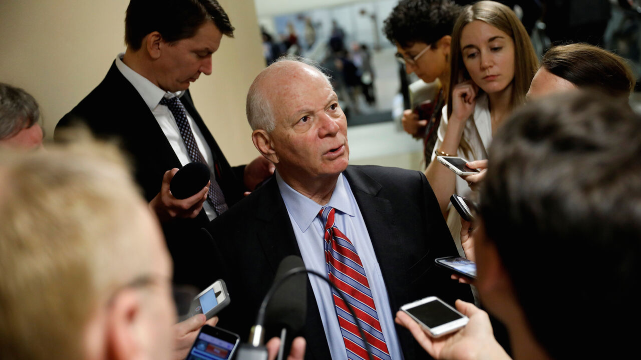 USA-IMMIGRATION/ Sen. Ben Cardin (D-MD) speaks with reporters ahead of the party luncheons on Capitol Hill in Washington, U.S. January 23, 2018. REUTERS/Aaron P. Bernstein - RC13C084AA50