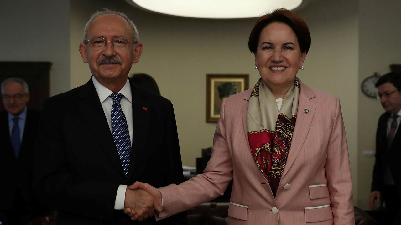 TURKEY-POLITICS/ Kemal Kilicdaroglu, the leader of the main opposition Republican People's Party (CHP), meets with Iyi Party leader Meral Aksener in Ankara, Turkey April 25, 2018. Adem Altan/Pool via Reuters - RC15F0D58B90