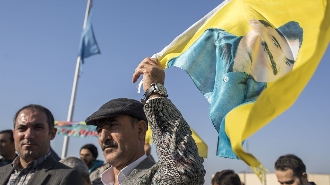 younesmohammad-pkksupporters_2.jpg ERBIL, IRAQ - DECEMBER 15: PKK Supporters demonstrate in front of the UN building during a protest against the Turkish Government in which they called for Abdullah Ocalan to be freed, on December 15, 2017 in Erbil, Iraq. (Photo by Younes Mohammad/Getty Images)