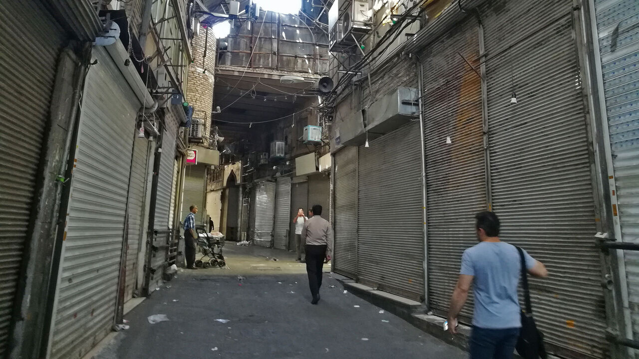 Iranian shop closed at the ancient Grand Bazaar in Tehran on June 25, 2018. - Grand Bazaar shop owners closed their shops on monday in a rare strike movement to protest against the depreciation of the Iranian currency. (Photo by ATTA KENARE / AFP)        (Photo credit should read ATTA KENARE/AFP/Getty Images)