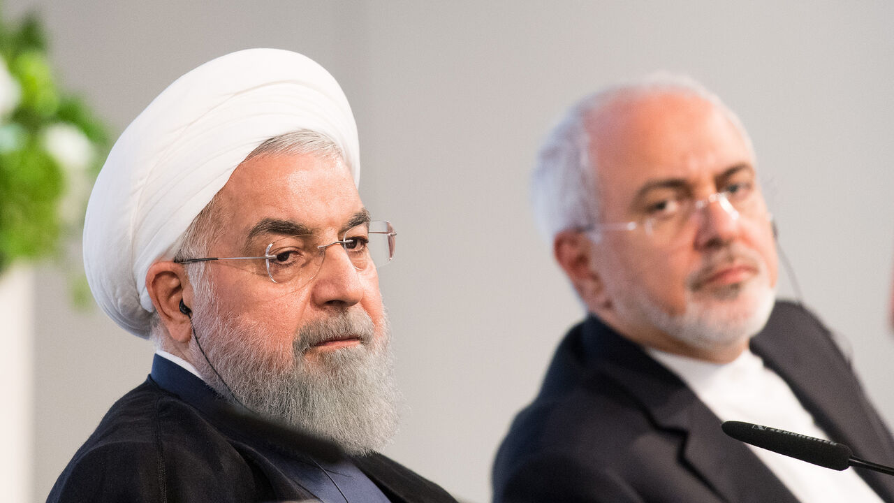 _dsc0149.jpg VIENNA, AUSTRIA - JULY 04: Iranian President Hassan Rouhani (R) and Mohammad Javad Zarif, Iran's foreign secretary, at the Austrian Chamber of Commerce on July 4, 2018 in Vienna, Austria. Rouhani is on a one-day visit to Austria, during which he is meeting with President van der Bellen and Chancellor Kurz and will attend an event at the Austrian Chamber of Commerce. (Photo by Michael Gruber/Getty Images)