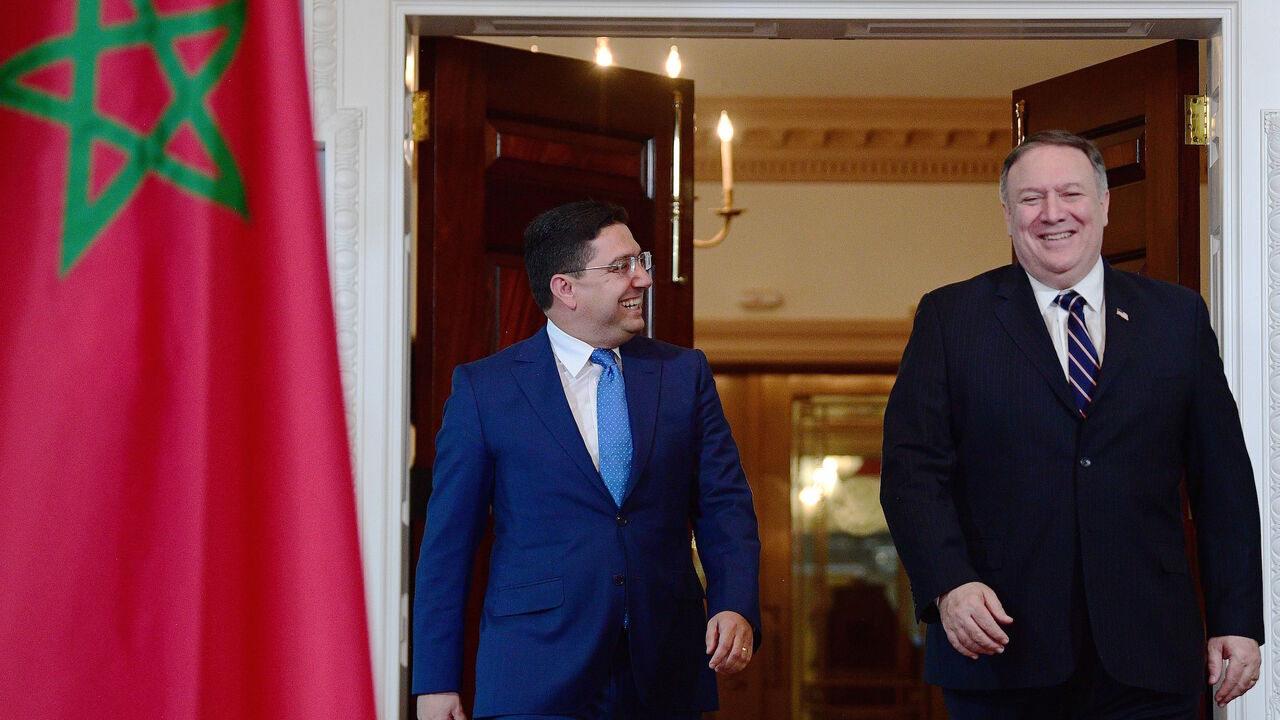 AFP_19647W Moroccan Foreign Minister Nasser Bourita (L) walks with US Secretary of State Mike Pompeo at the US State Department in Washington, DC, on September 17, 2018. (Photo by Jim WATSON / AFP) (Photo credit should read JIM WATSON/AFP/Getty Images)