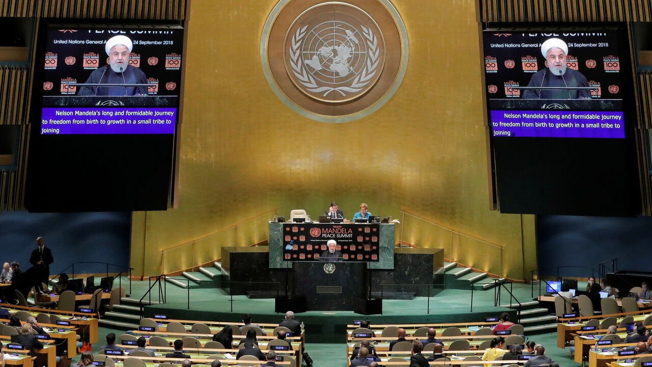UN-WAR/ Iranian President Hassan Rouhani speaks at the Nelson Mandela Peace Summit during the 73rd United Nations General Assembly in New York, U.S., September 24, 2018. REUTERS/Lucas Jackson - RC134355F0C0