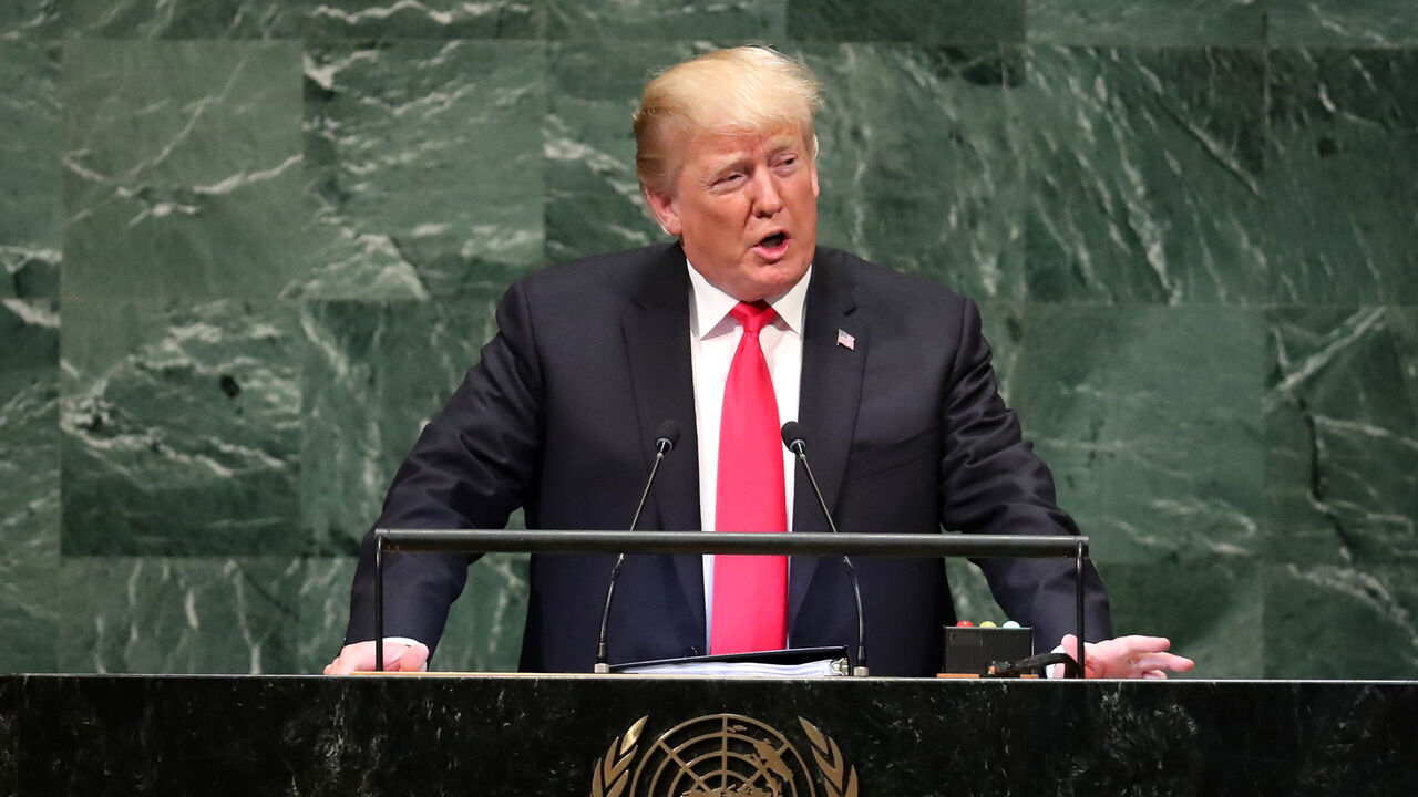 UN-ASSEMBLY/ U.S. President Donald Trump addresses the 73rd session of the United Nations General Assembly at U.N. headquarters in New York, U.S., September 25, 2018. REUTERS/Carlo Allegri - HP1EE9P152YZW