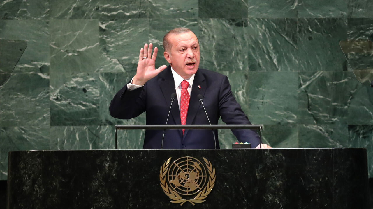 Turkey's President Recep Tayyip Erdogan addresses the United Nations General Assembly in New York Turkey's President Recep Tayyip Erdogan addresses the 73rd session of the United Nations General Assembly at U.N. headquarters in New York, U.S., September 25, 2018. REUTERS/Carlo Allegri - HP1EE9P189Y2Y