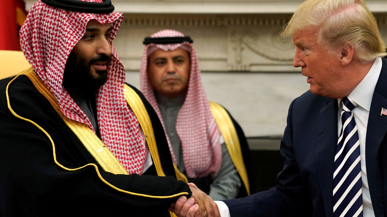 U.S. President Donald Trump shakes hands with Saudi Arabia's Crown Prince Mohammed bin Salman in the Oval Office at the White House in Washington U.S. President Donald Trump shakes hands with Saudi Arabia's Crown Prince Mohammed bin Salman in the Oval Office at the White House in Washington, U.S. March 20, 2018. REUTERS/Jonathan Ernst - RC16218400E0