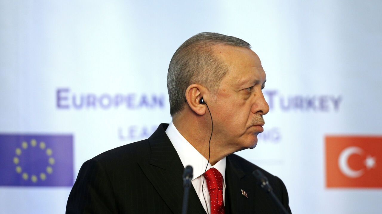 Turkish President Tayyip Erdogan attends a news conference at Euxinograd residence, near Varna Turkish President Tayyip Erdogan attends a news conference at Euxinograd residence, near Varna, Bulgaria, March 26, 2018. REUTERS/Stoyan Nenov - RC1D313AABE0