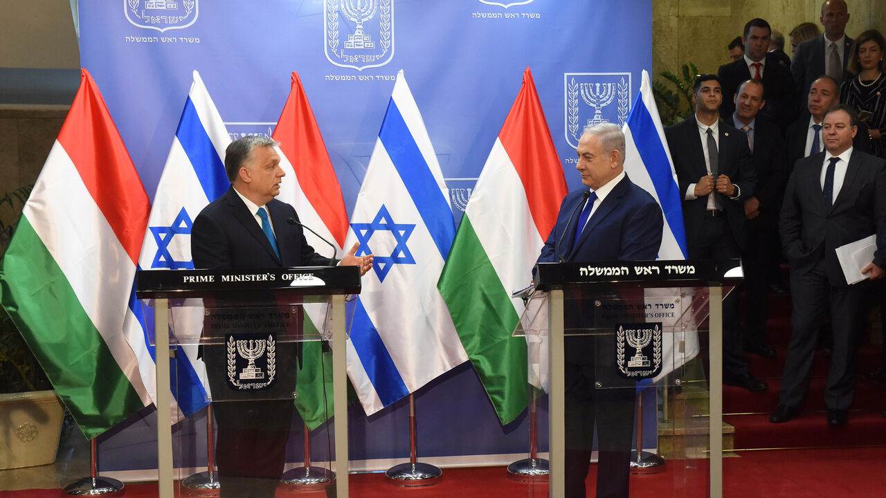 ISRAEL-HUNGARY/ORBAN-NETANYAHU Hungarian Prime Minister Viktor Orban speaks during a joint statment with Israeli Prime Minister Benjamin Netanyahu, at the prime minister's office in Jerusalem, July 19, 2018. Debbie Hill/Pool via Reuters - RC13AF3278D0