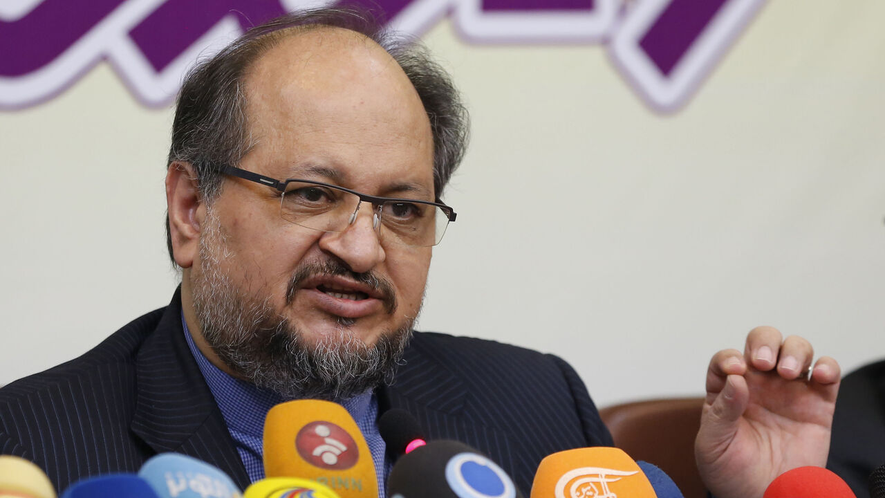 AFP_16V1FO Iranian Minister of Industry, Mining and Trade Mohammad Shariatmadari gives a press conference in Tehran on June 30, 2018. (Photo by ATTA KENARE / AFP) (Photo credit should read ATTA KENARE/AFP/Getty Images)