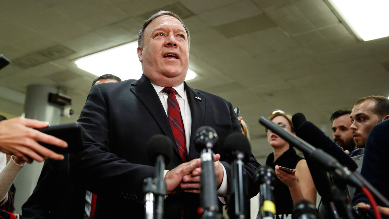 SAUDI-KHASHOGGI/SENATE U.S. Secretary of State Mike Pompeo speaks to the media after a closed briefing for senators about the latest developments related to the death of Saudi journalist Jamal Khashoggi on Capitol Hill in Washington, U.S., November 28, 2018. REUTERS/Joshua Roberts - RC151380CF00