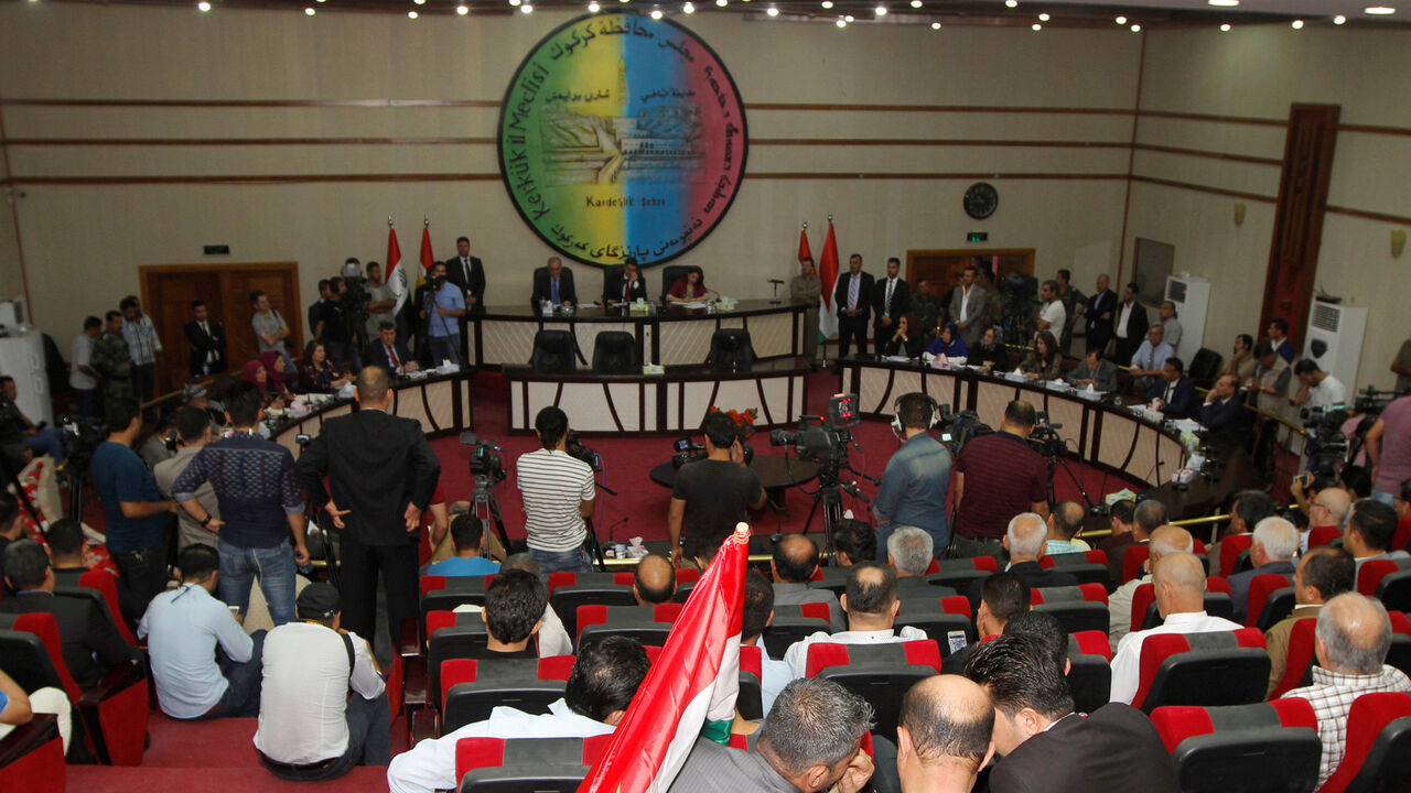 Members of the Kirkuk Provincial Council vote on the referendum in Kirkuk, Iraq August 29, 2017. REUTERS/Ako Rasheed - RC1A99A5D620