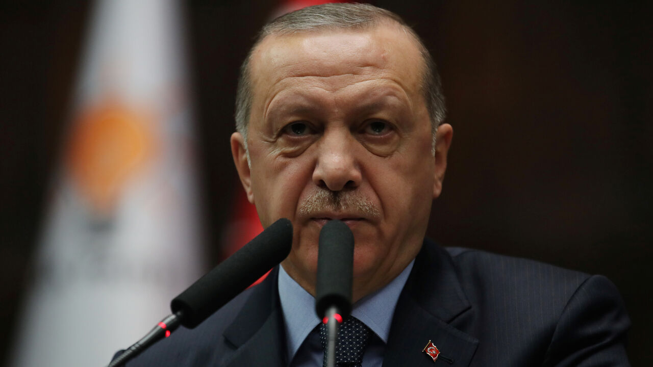 MIDEAST-CRISIS/SYRIA-ERDOGAN Turkish President Tayyip Erdogan addresses members of parliament from his ruling AK Party (AKP) during a meeting at the Turkish parliament in Ankara, Turkey, January 8, 2019. REUTERS/Umit Bektas - RC11DD776AB0