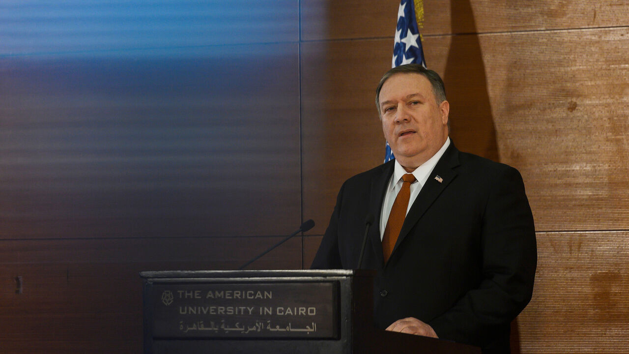 U.S. Secretary of State Mike Pompeo speaks to students at the American University in Cairo, Egypt, January 10, 2019. Andrew Caballero-Reynolds/Pool via REUTERS - RC18BBC96000