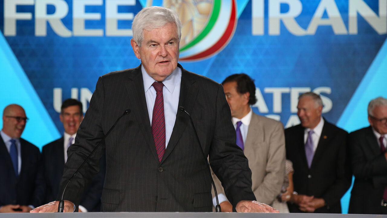 AFP_16V9ZO Newt Gingrich, former US Speaker of the House attends "Free Iran 2018 - the Alternative" event organized by exiled Iranian opposition group on June 30, 2018 in Villepinte, north of Paris. (Photo by Zakaria ABDELKAFI / AFP) (Photo credit should read ZAKARIA ABDELKAFI/AFP/Getty Images)