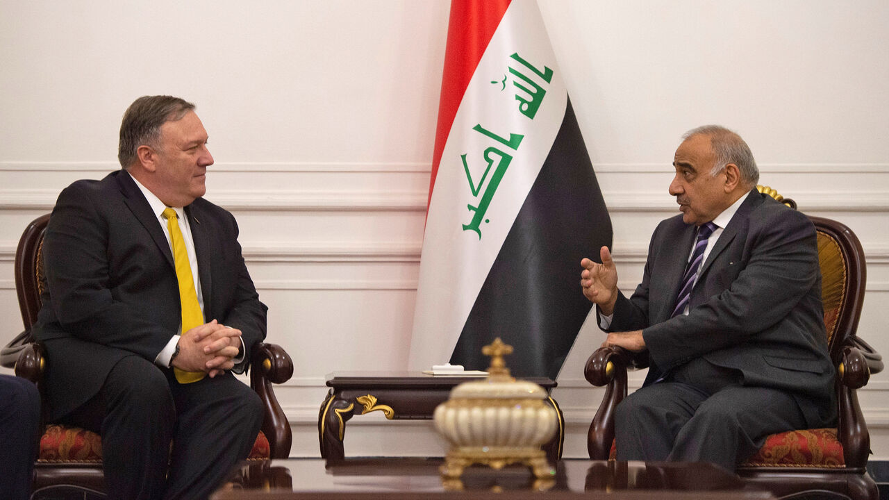 USA-POMPEO/IRAQ US Secretary of State Mike Pompeo talks with Iraqi Prime Minister Adel Abdul-Mahdi in Baghdad, during a Middle East tour, Iraq, January 9, 2019. Andrew Caballero-Reynolds/Pool via REUTERS - RC11DC9C21A0