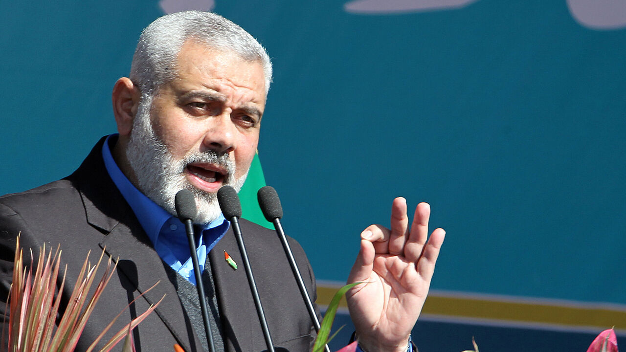 Nic6059987 Palestinian Hamas premier of Gaza, Ismail Haniya delivers his speech during the 33rd anniversary of the Islamic revolution in Azadi (Freedom) Square in southwestern Tehran on February 11, 2012 in which He said that Hamas will never recognise Israel. AFP PHOTO/ATTA KENARE (Photo credit should read ATTA KENARE/AFP/Getty Images)