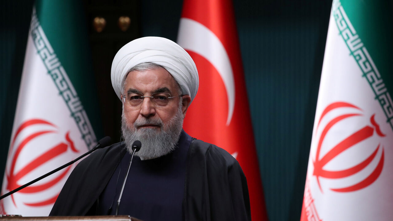 TURKEY-IRAN/ Iranian President Hassan Rouhani speaks during a joint news conference with his Turkish counterpart Tayyip Erdogan (not pictured) after their meeting in Ankara, Turkey, December 20, 2018. REUTERS/Umit Bektas - RC1EB95E32E0