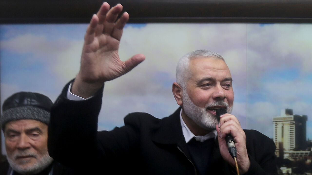 PALESTINIANS-EGYPT/HAMAS Palestinian Hamas Chief Ismail Haniyeh welcomes Hamas members who went missing in Egypt a few years ago, after their arrival in Gaza City February 28, 2019. REUTERS/Ibraheem Abu Mustafa - RC18F17FF320