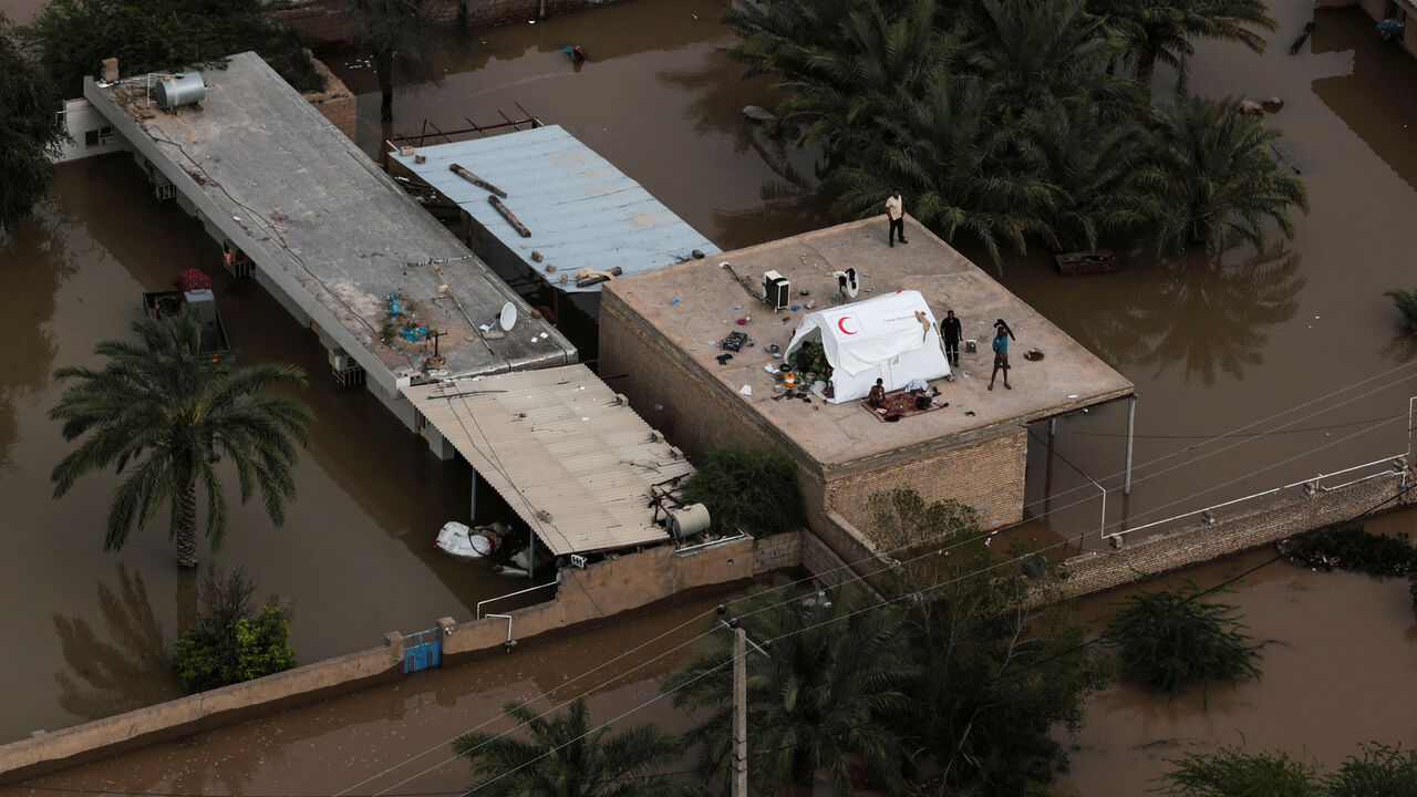 IRAN-FLOODS/ An aerial view of flooding in Khuzestan province, Iran, April 5, 2019. Picture taken April 5, 2019. Mehdi Pedramkhoo/Tasnim News Agency/via REUTERS ATTENTION EDITORS - THIS PICTURE WAS PROVIDED BY A THIRD PARTY - RC1D283A8CB0