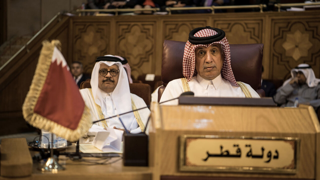 1128826935 Qatar's Minister of State for Foreign Affairs Sultan bin Saad al-Muraikhi (R) attends a meeting of the Arab League Foreign Ministers in the Egyptian capital Cairo on March 6, 2019. (Photo by Khaled DESOUKI / AFP) (Photo credit should read KHALED DESOUKI/AFP/Getty Images)
