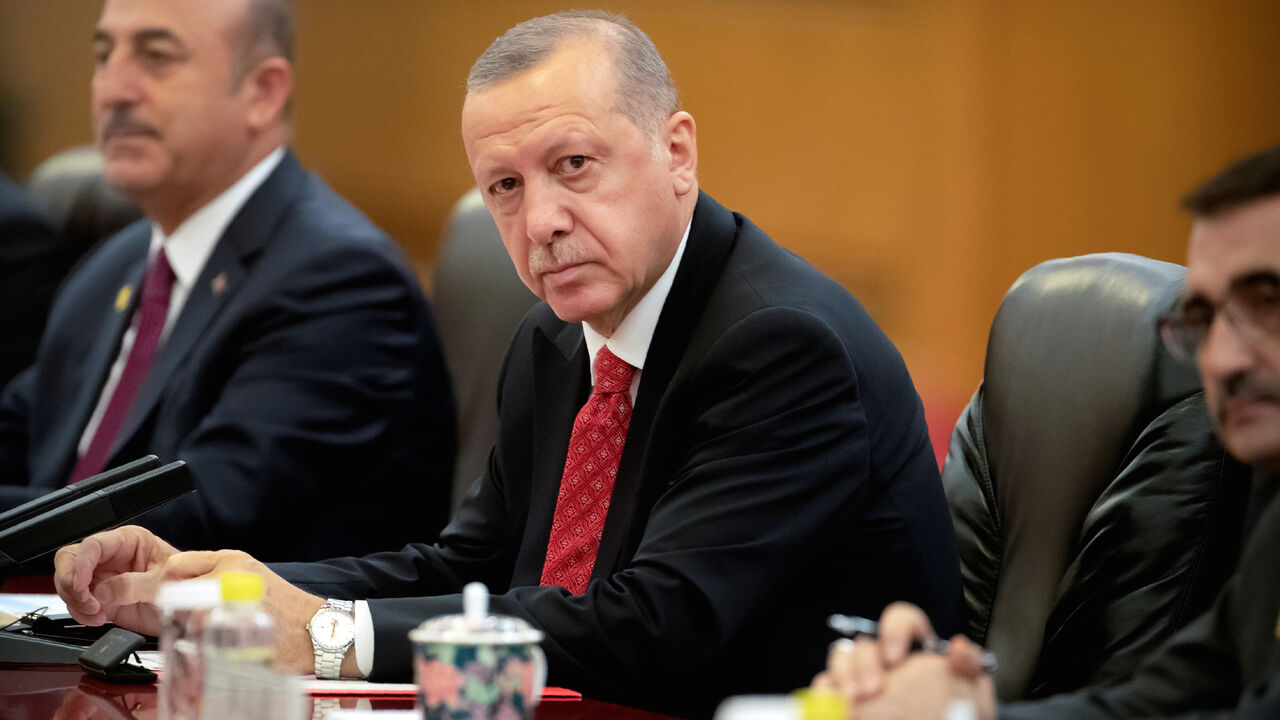 CHINA-TURKEY/ Turkish President Recep Tayyip Erdogan attends a meeting with China's President Xi Jinping at the Great Hall of the People in Beijing, China, July 2, 2019. Mark Schiefelbein/Pool via REUTERS - RC14F48E3B00