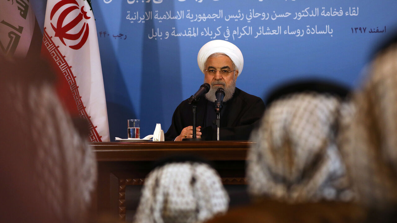 IRAQ-IRAN/ROUHANI Iranian President Hassan Rouhani is seen during a meeting with tribal leaders in Kerbala, Iraq, March 12, 2019. REUTERS/Abdullah Dhiaa Al-Deen - RC18FCCF2B90
