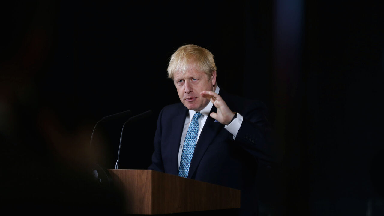 BRITAIN-EU/JOHNSON Britain's Prime Minister Boris Johnson gestures during a speech on domestic priorities at the Science and Industry Museum in Manchester, Britain July 27, 2019. Lorne Campbell/Pool via REUTERS - RC1FA8BBE490
