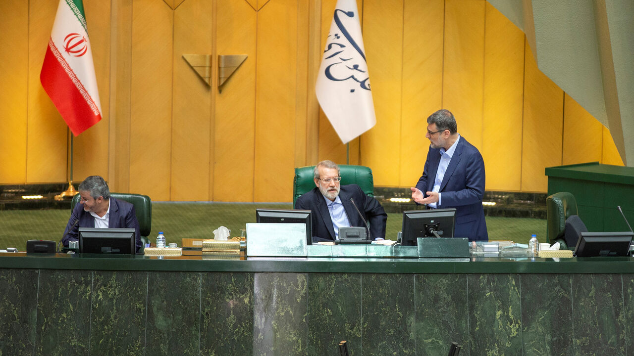 MIDEAST-IRAN/USA-SANCTIONS Speaker Ali Larijani attends a session of parliament in Tehran, Iran June 25, 2019. Nazanin Tabatabaee/West Asia News Agency via REUTERS. ATTENTION EDITORS - THIS PICTURE WAS PROVIDED BY A THIRD PARTY - RC1449450070