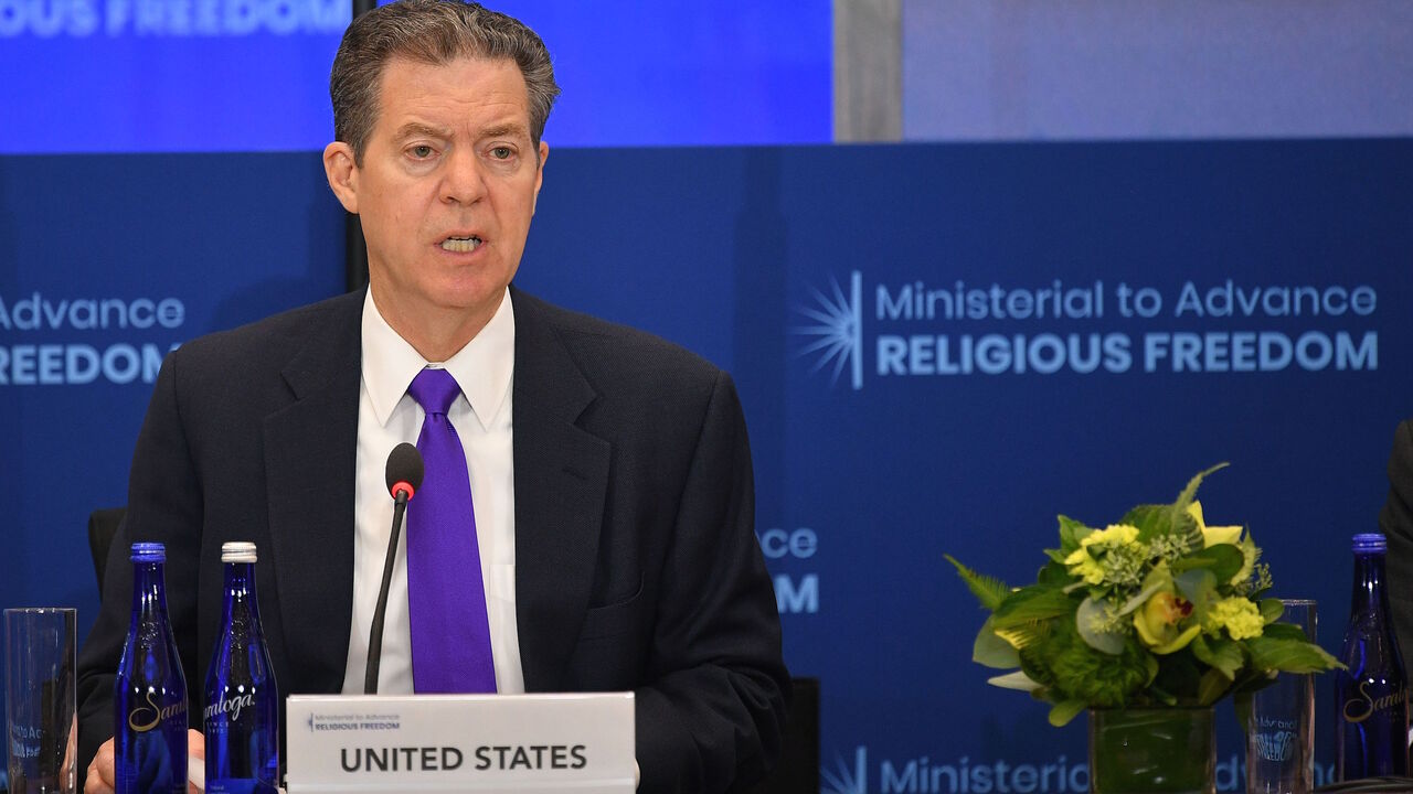 1156268199 US Ambassador-at-Large for International Religious Freedom Sam Brownback speaks during the second Ministerial to Advance Religious Freedom in the Loy Henderson Auditorium of the State Department in Washington, DC on July 18, 2019. (Photo by MANDEL NGAN / AFP) (Photo credit should read MANDEL NGAN/AFP/Getty Images)