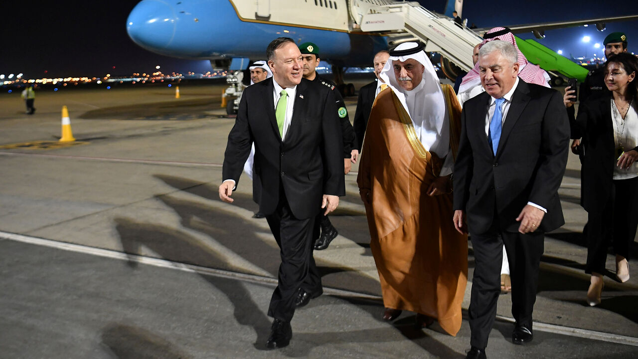 SAUDI-ARAMCO/USA-POMPEO U.S. Secretary of State Mike Pompeo walks after stepping off his plane upon arrival at King Abdulaziz International Airport in Jeddah, Saudi Arabia, September 18, 2019. Mandel Ngan/Pool via REUTERS - RC1902D55130