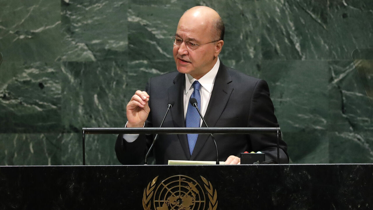 UN-ASSEMBLY/ Iraq's president Barham Salih addresses the 74th session of the United Nations General Assembly at U.N. headquarters in New York City, New York, U.S., September 25, 2019. REUTERS/Lucas Jackson - HP1EF9P126TEO