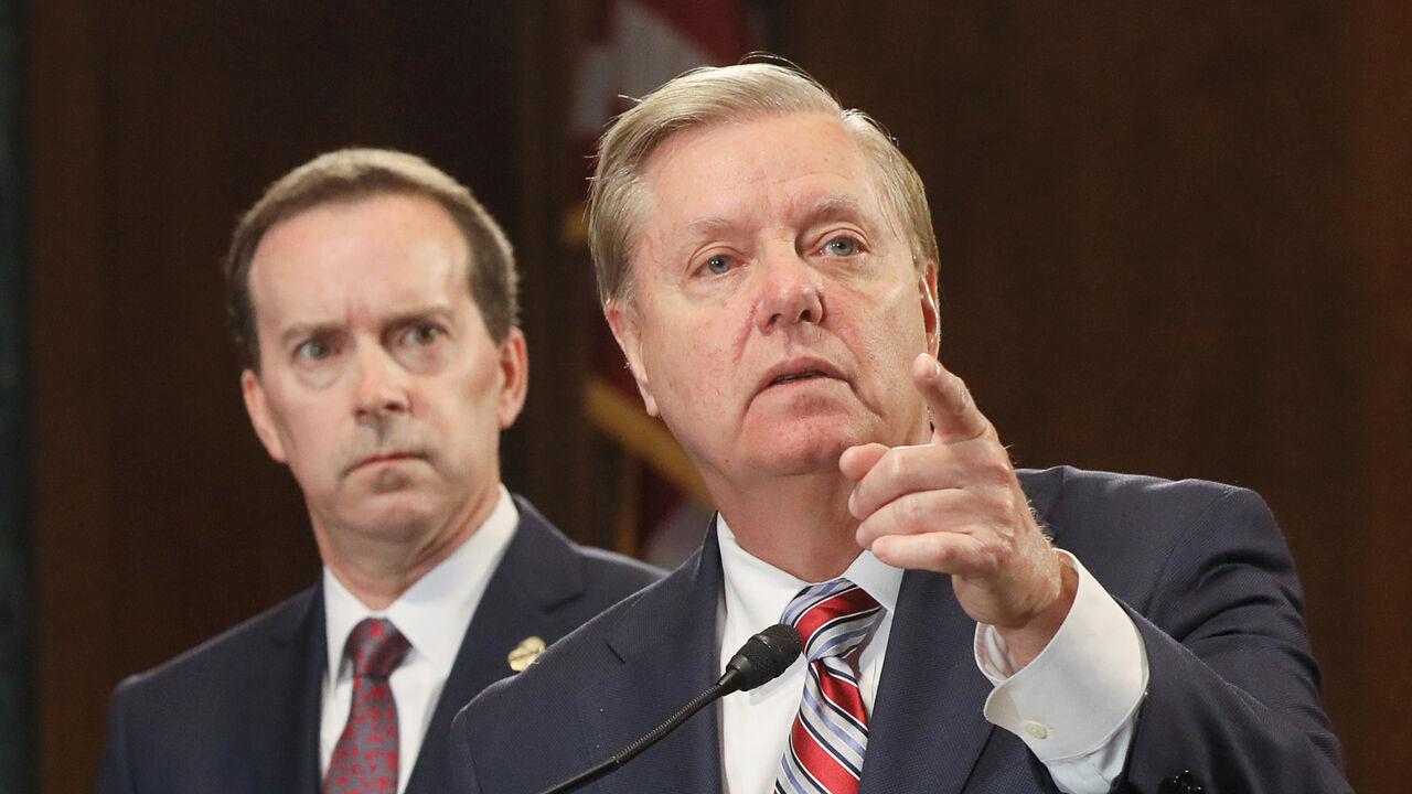 USA-IMMIGRATION/GRAHAM U.S. Senate Judiciary Committee Chairman Lindsey Graham (R-SC) holds a news conference to discuss immigration legislation and the U.S.-Mexico border on Capitol Hill in Washington, U.S., May 15, 2019. REUTERS/Jonathan Ernst - RC14E481C700