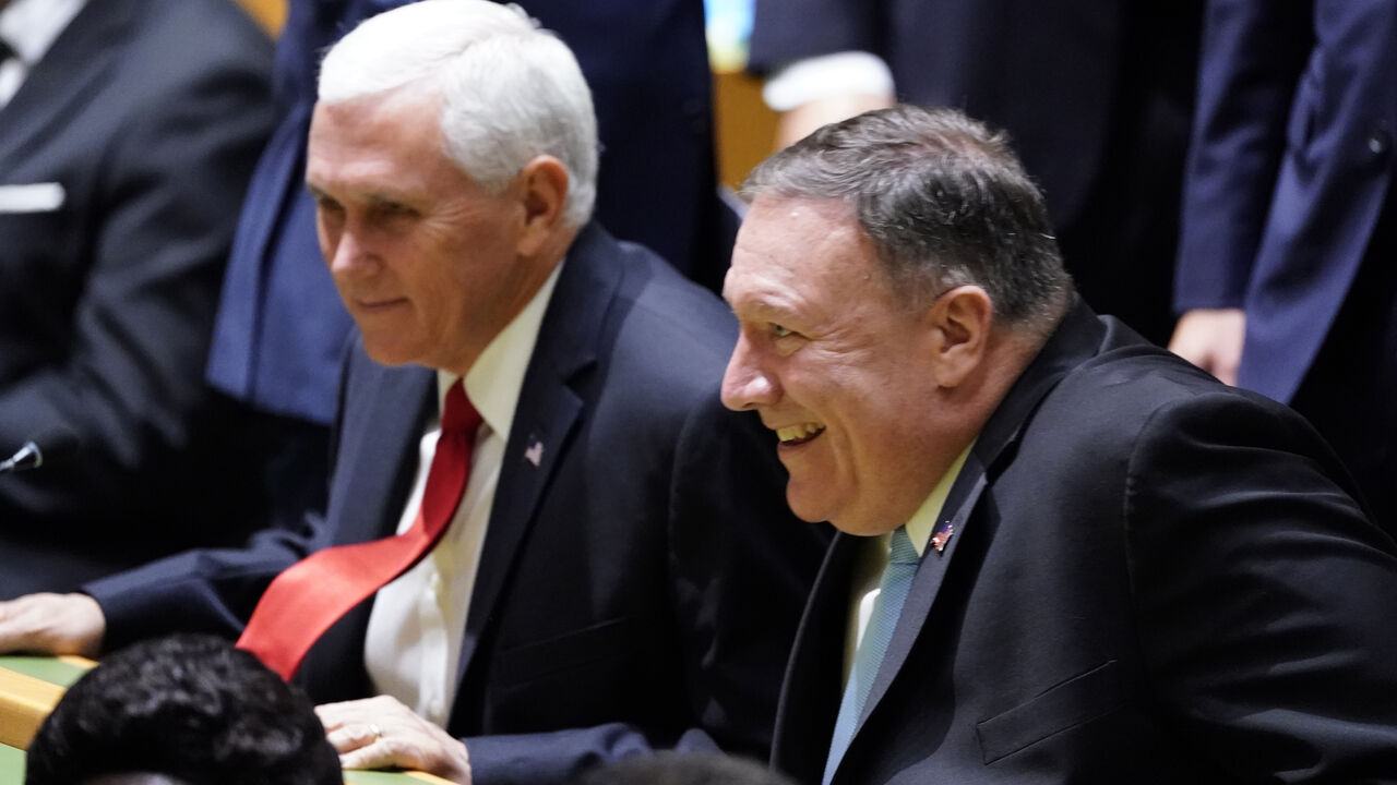 UN-ASSEMBLY/ U.S. Vice President Mike Pence and U.S. Secretary of State Mike Pompeo arrive for the 74th session of the United Nations General Assembly at U.N. headquarters in New York City, New York, U.S., September 24, 2019. REUTERS/Carlo Allegri - HP1EF9O13M651