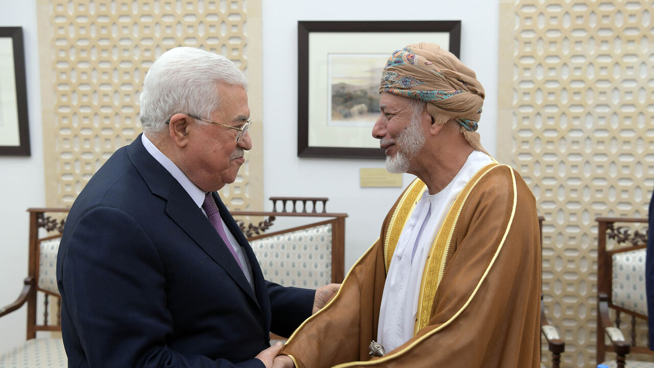 RAMALLAH, WEST BANK - OCTOBER 31: (----EDITORIAL USE ONLY  MANDATORY CREDIT - "PALESTINIAN PRESIDENCY / HANDOUT" - NO MARKETING NO ADVERTISING CAMPAIGNS - DISTRIBUTED AS A SERVICE TO CLIENTS----) Palestinian President Mahmoud Abbas (L) meets Omani Minister for Foreign Affairs, Yusuf bin Alawi (R) in Ramallah, West Bank on October 31, 2018. (Photo by PALESTINIAN PRESIDENCY / HANDOUT/Anadolu Agency/Getty Images)
