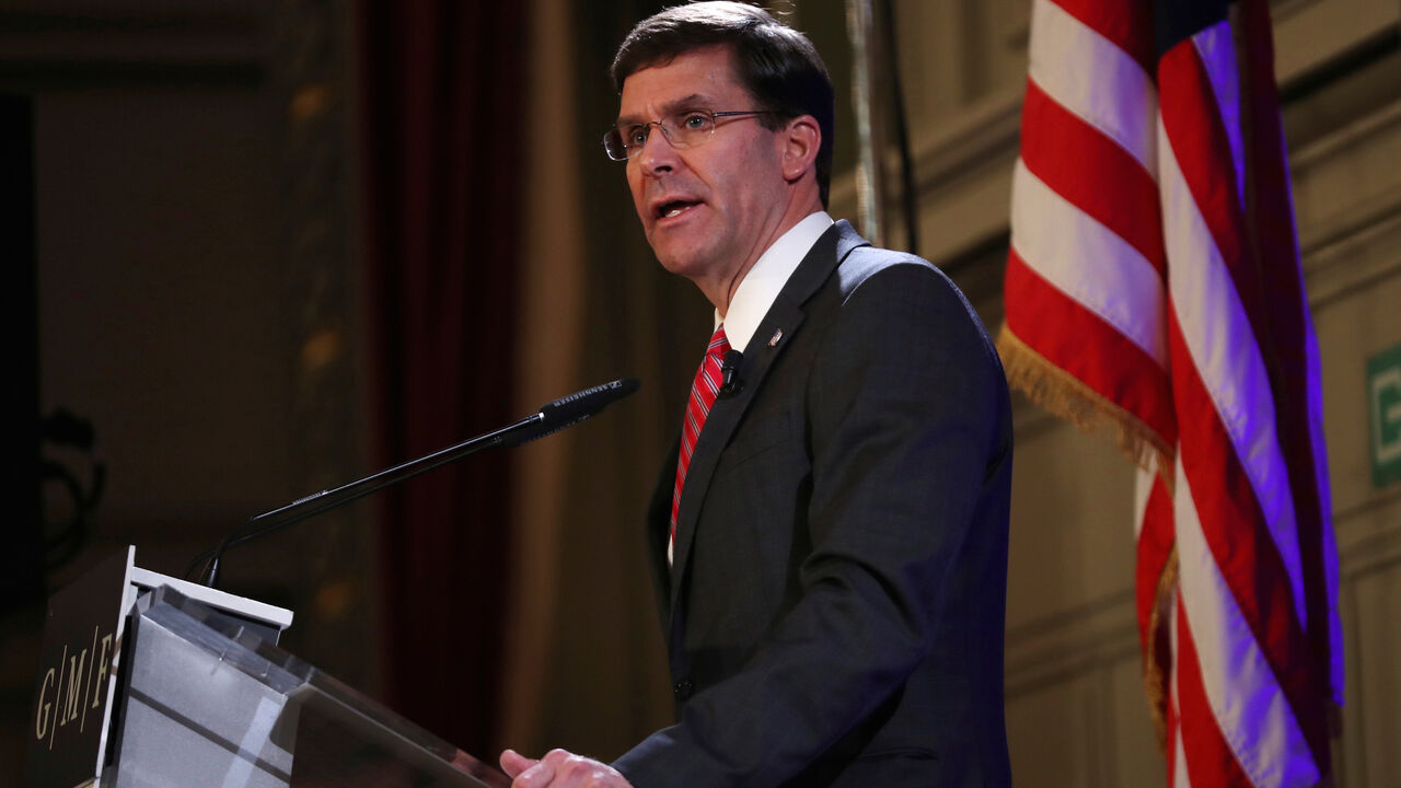 SYRIA-SECURITY/PENTAGON-NATO U.S. Defense Secretary Mark Esper speaks during an event at the Concert Noble in Brussels, Belgium October 24, 2019. Francisco Seco/Pool via REUTERS - RC1B74F188D0