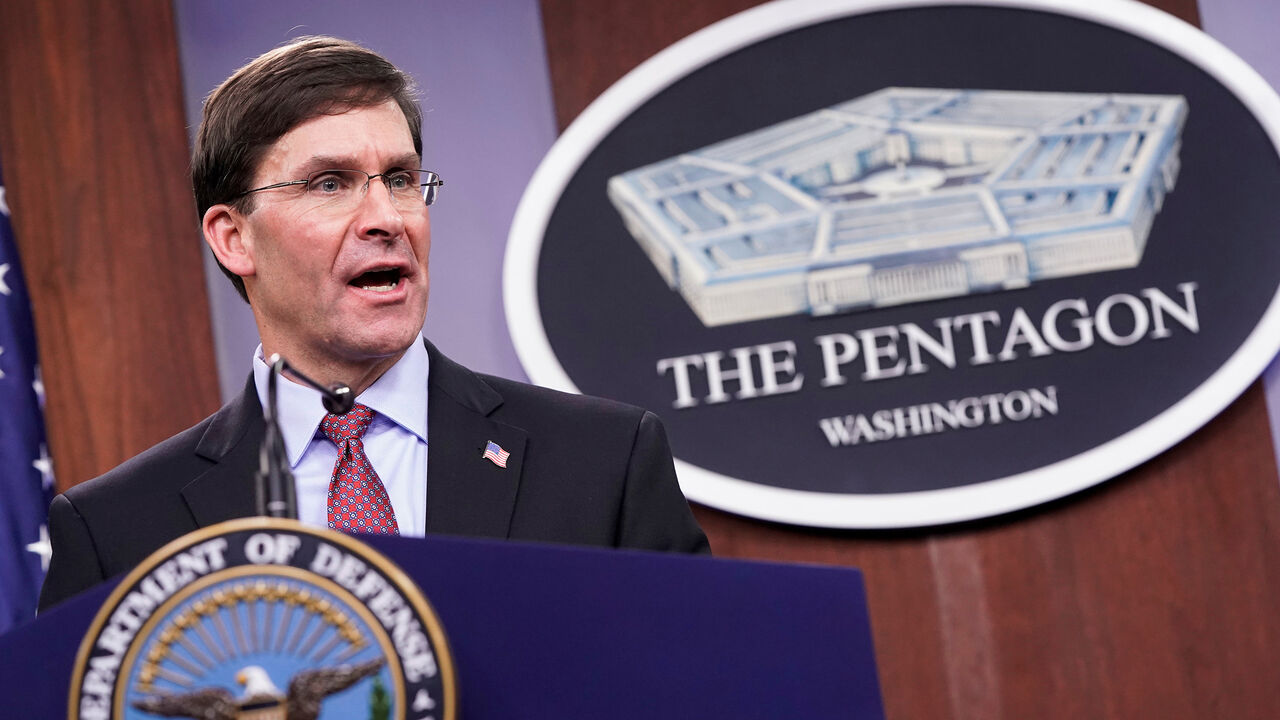 USA-JAPAN/ U.S. Secretary of Defense Mark Esper speaks during a joint news conference with Japan's Defense Minister Taro Kono at the Pentagon in Washington, U.S., January 14, 2020. REUTERS/Joshua Roberts - RC2XFE9HT6N6