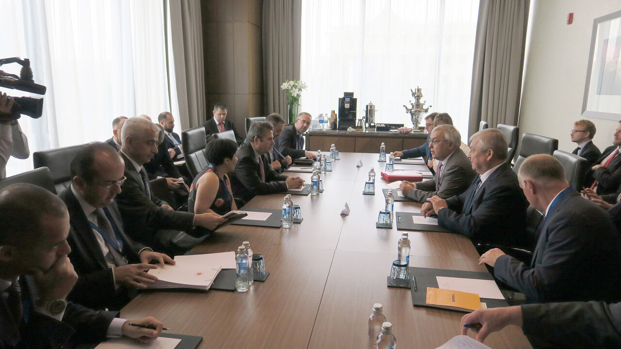 1158948230 NUR SULTAN, KAZAKHSTAN - AUGUST 02: Turkish committee under the presidency of Deputy Turkish Foreign Minister Sedat Onal meet Russian committee within the 13th guarantors meeting on Syria in Nur Sultan, Kazakhstan on August 02, 2019. (Photo by Aliia Raimbekova/Anadolu Agency via Getty Images)