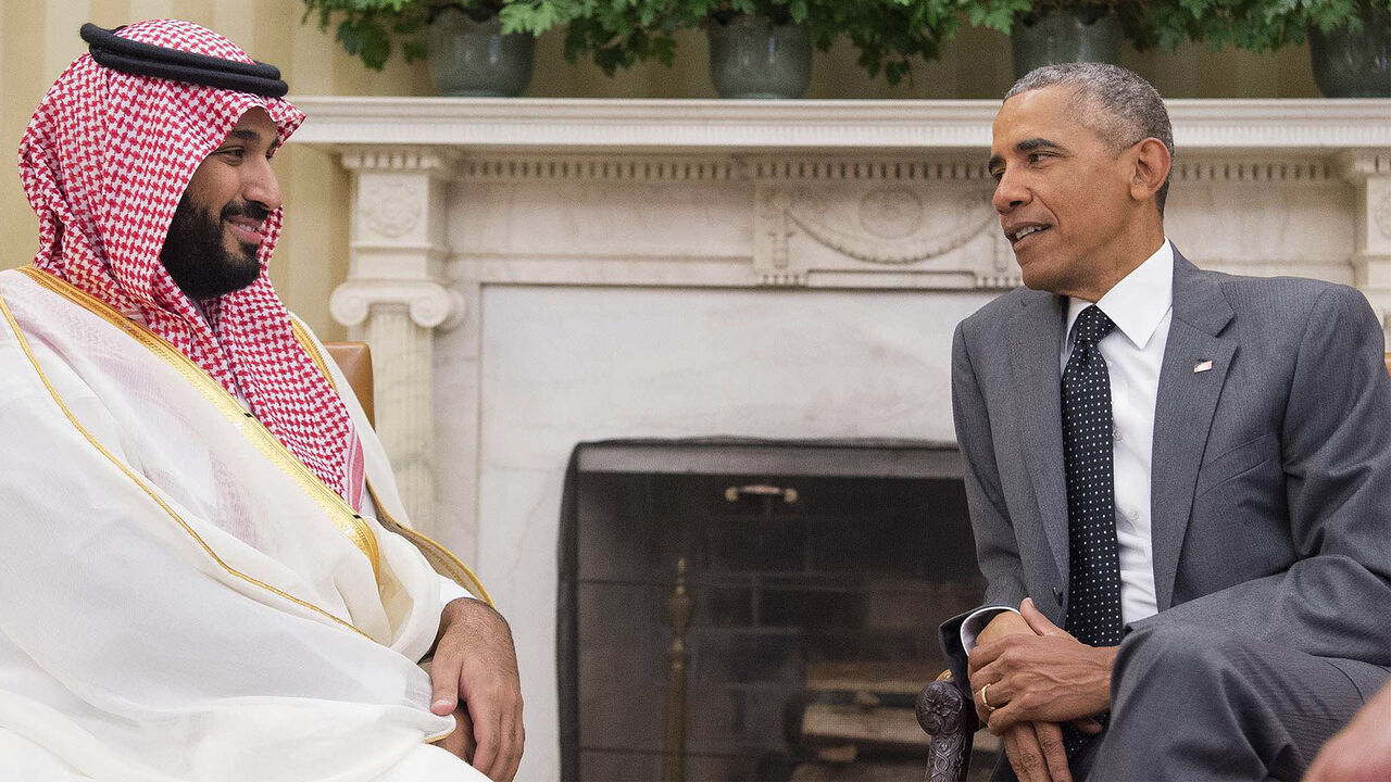 540933312 WASHINGTON, UNITED STATES - JUNE 17: Mohammad Bin Salman Al Saud (L), Defense Minister of Saudi Arabia and US President Barack Obama meet at White House in Washington, D.C, USA on June 17, 2016. (Photo by Pool/Anadolu Agency/Getty Images)