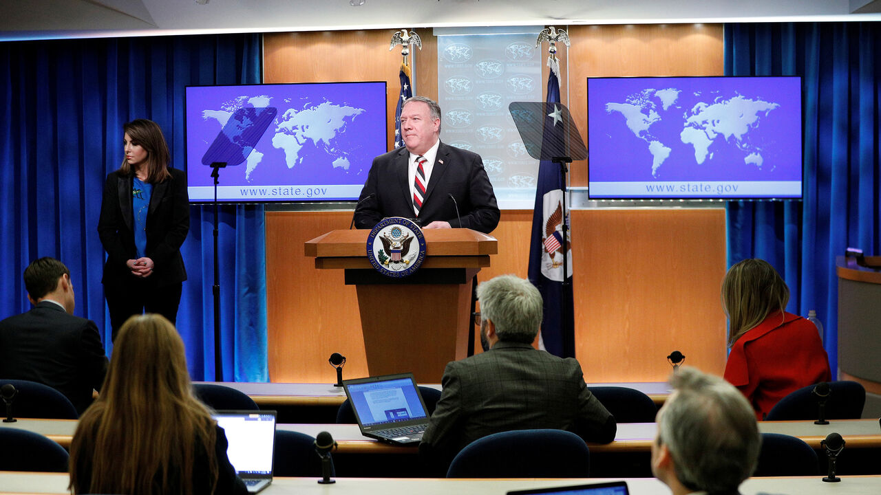 HEALTH-CORONAVIRUS/USA-STATEDEPARTMENT U.S. Secretary of State Mike Pompeo delivers remarks on the current state of the coronavirus disease (COVID-19) during a news conference at the State Department in Washington, U.S., March 17, 2020. REUTERS/Tom Brenner - RC2TLF95GAUO