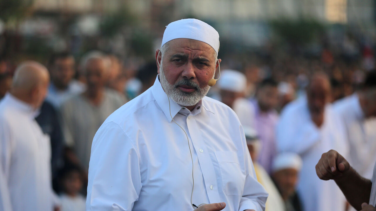 1020495376 Palestinian top Hamas leader Ismail Haniyeh, leads Muslims in the Eid al-Adha in Gaza City, Tuesday, Aug. 21, 2018.
(Photo by Majdi Fathi/NurPhoto via Getty Images)
