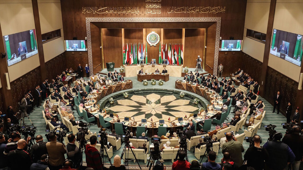 1205049589 Arab Foreign Ministers take part in their 153rd annual session at the Arab League headquarters in the Egyptian capital Cairo, on March 4, 2020. (Photo by Mohamed el-Shahed / AFP) (Photo by MOHAMED EL-SHAHED/AFP via Getty Images)