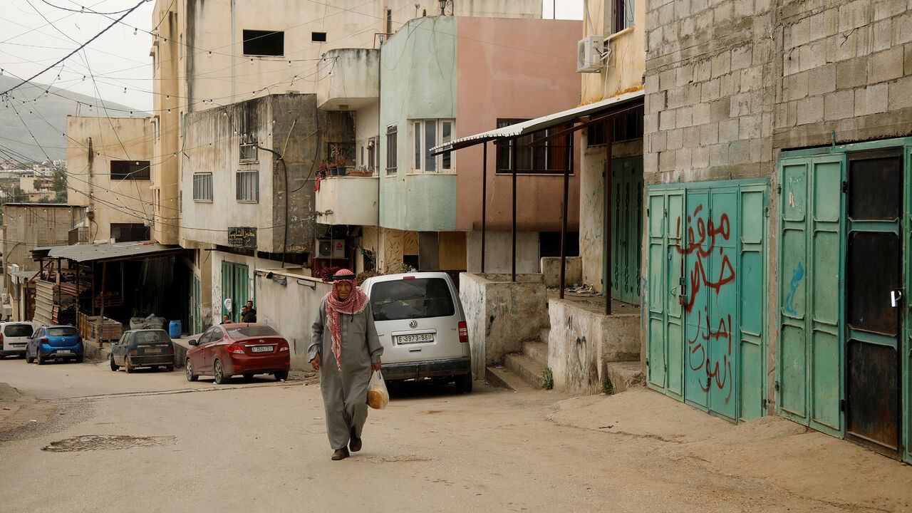 HEALTH-CORONAVIRUS/PALESTINIANS-CAMPS A Palestinian man walks in al-Fari'ah refugee camp amid concerns about the spread of the coronavirus disease (COVID-19), in the Israeli-occupied West Bank March 31, 2020. Picture taken March 31, 2020. REUTERS/Raneen Sawafta - RC29WF9H3Y8K