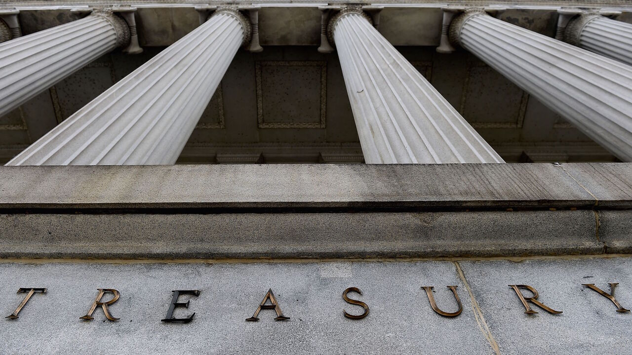 1208436880 An exterior view of the building of US Department of the Treasury is seen on March 27, 2020 in Washington, DC. (Photo by Olivier DOULIERY / AFP) (Photo by OLIVIER DOULIERY/AFP via Getty Images)