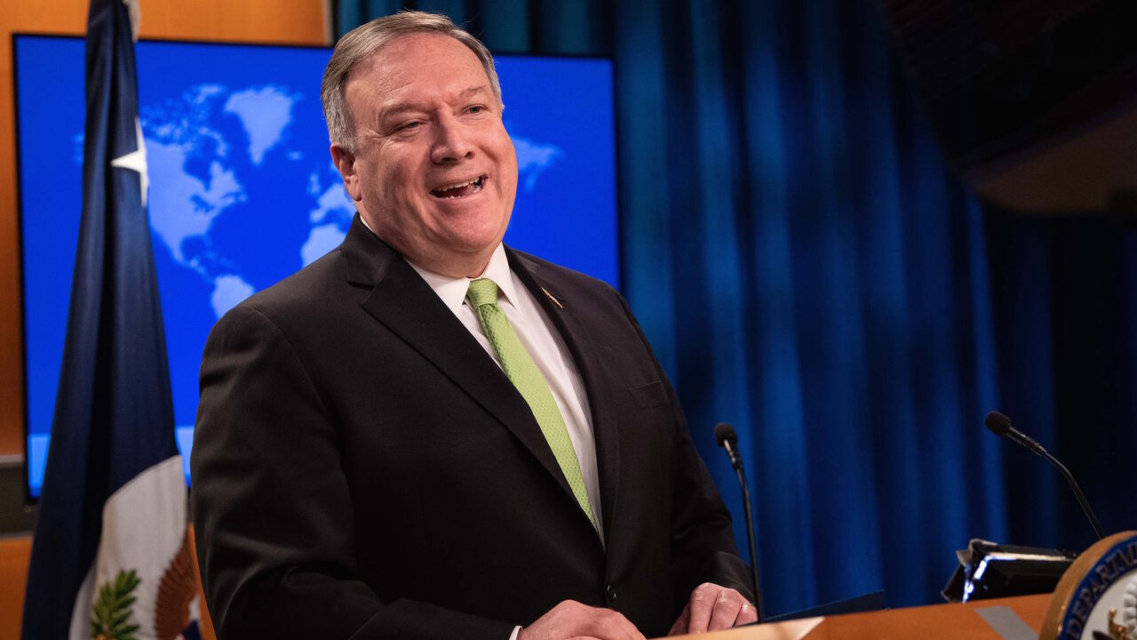 US Secretary of State Mike Pompeo speaks the press at the State Department in Washington, DC, on May 20, 2020. (Photo by NICHOLAS KAMM / POOL / AFP) (Photo by NICHOLAS KAMM/POOL/AFP via Getty Images)