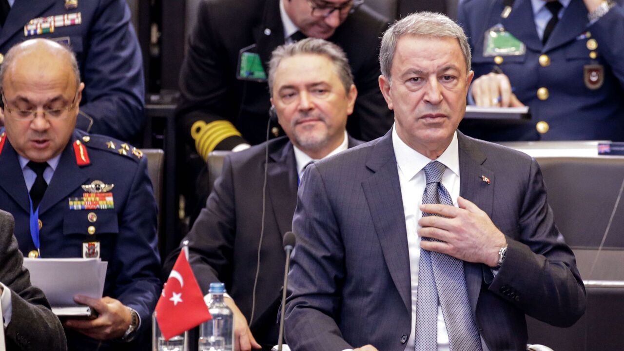 1200522663 Turkish National Defense Minister Hulusi Akar attends a NATO defence ministers meeting in Brussels on February 13, 2020, to address key issues including the Alliances training mission in Iraq and the fight against international terrorism. - Ministers will also discuss NATOs presence in Afghanistan, the challenges posed by Russias missile systems and NATO-EU cooperation. (Photo by Aris Oikonomou / AFP) (Photo by ARIS OIKONOMOU/AFP via Getty Images)