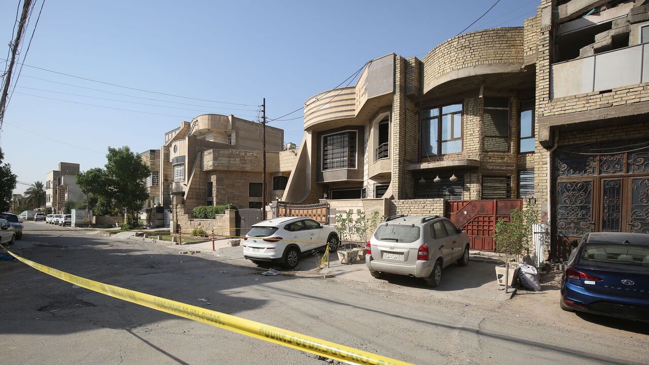 1225237779 A general view shows the location where Iraqi jihadism expert Hisham al-Hashemi was shot dead yesterday outside his house in the Iraqi capital Baghdads Zayouna district, on July 7, 2020. - Hashemi was an authoritative voice on Sunni jihadist factions including the Islamic State group, but was also frequently consulted by media and foreign governments on domestic Iraqi politics and Shiite armed groups. He had warm ties with top decision-makers, including President Barham Saleh, but was also trusted by rival