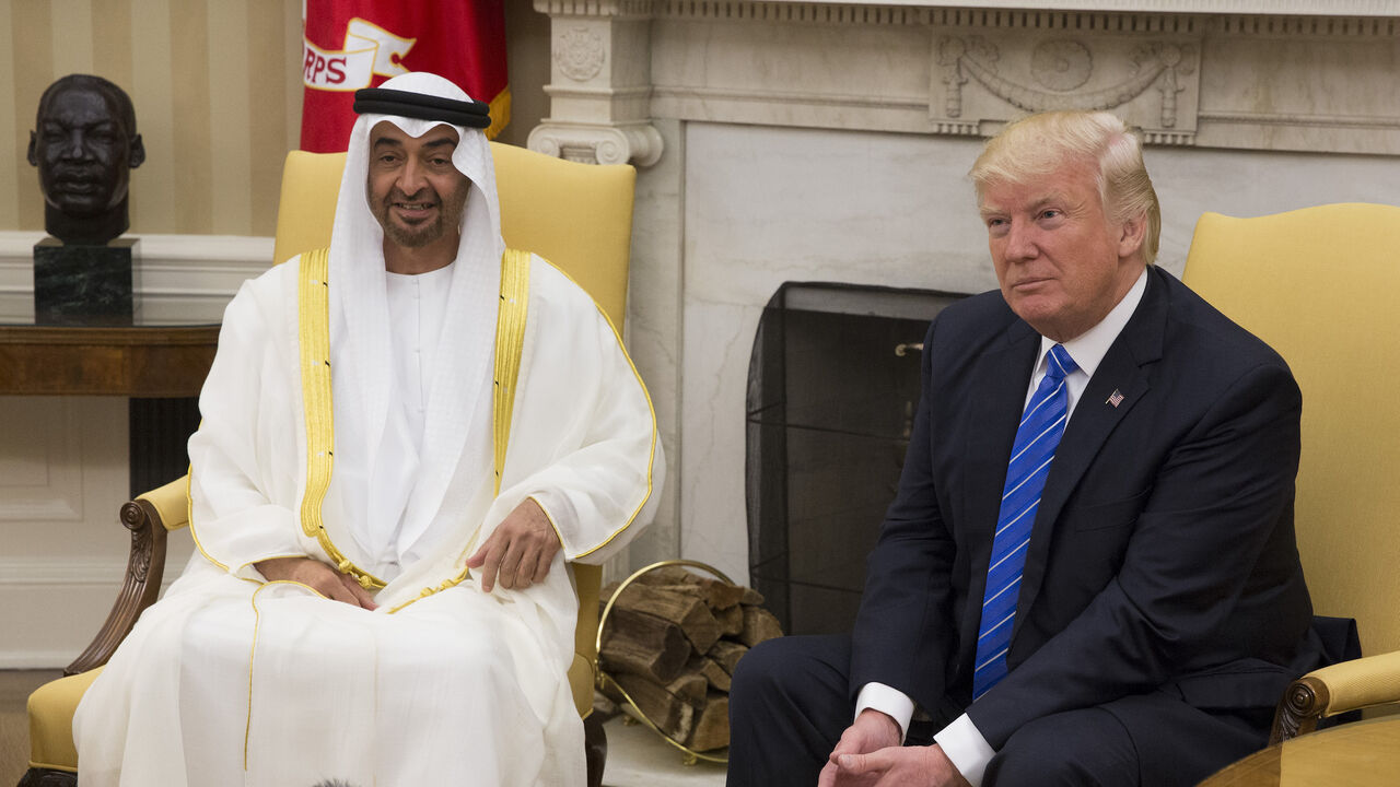 683404594 WASHINGTON, DC - MAY 15: (AFP-OUT) U.S. President Donald Trump welcomes Crown Prince Shaikh Mohammad bin Zayed Al Nahyan of Abu Dhabi in the Oval Office of the White House on May 15, 2017 in Washington, DC. Shaikh Mohammad is on a two-day visit to the U.S. (Photo by Chris Kleponis-Pool/Getty Images)